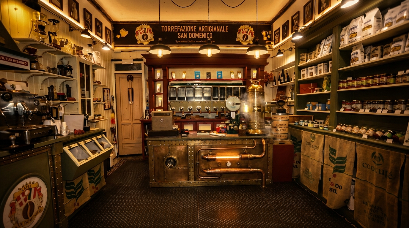 Roberto Messineo con lo stemma della bottega