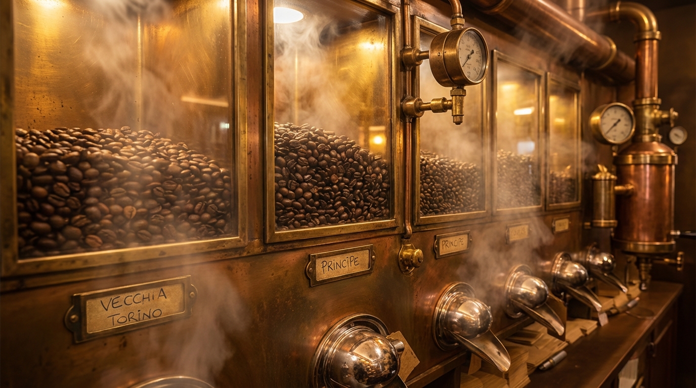 Roberto Messineo al lavoro con la tostatrice